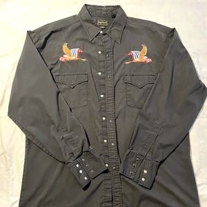Vintage western pearl snap l/s shirt, mens Large, with patriotic embroidery